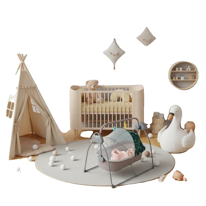 Balansoar pentru bebelusi, electric, pliabil, 5 viteze, cu muzica, 100x75x85cm