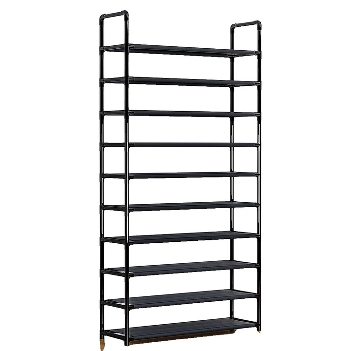 Dulap pantofi, 10 niveluri, negru, 100x176x30cm, capacitate 50 perechi