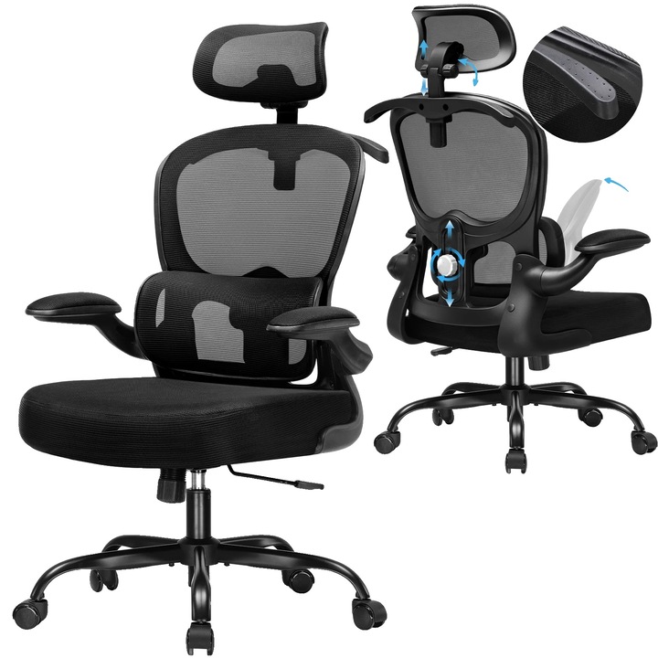 Scaun birou, design ergonomic, spatar ajustabil, negru, inaltime ajustabila