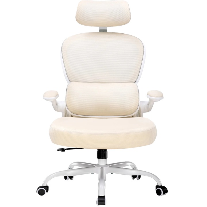 Scaun birou, design ergonomic, spatar ajustabil, bej, inaltime ajustabila