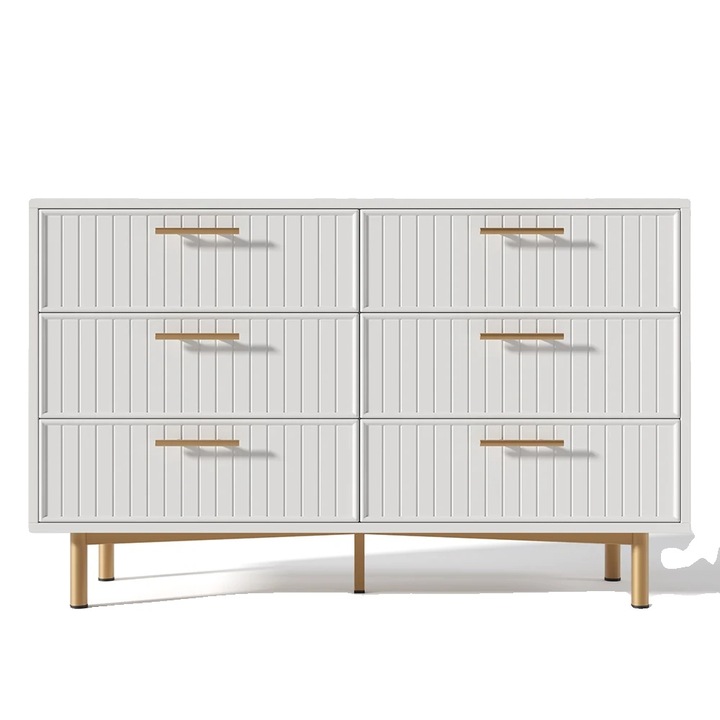 Fésülködőasztal, elegáns design, 6 fiók, fehér, 120x40x75.5cm