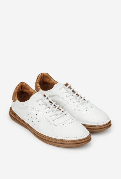 Pantofi barbati NUR albi cu maro din piele naturala