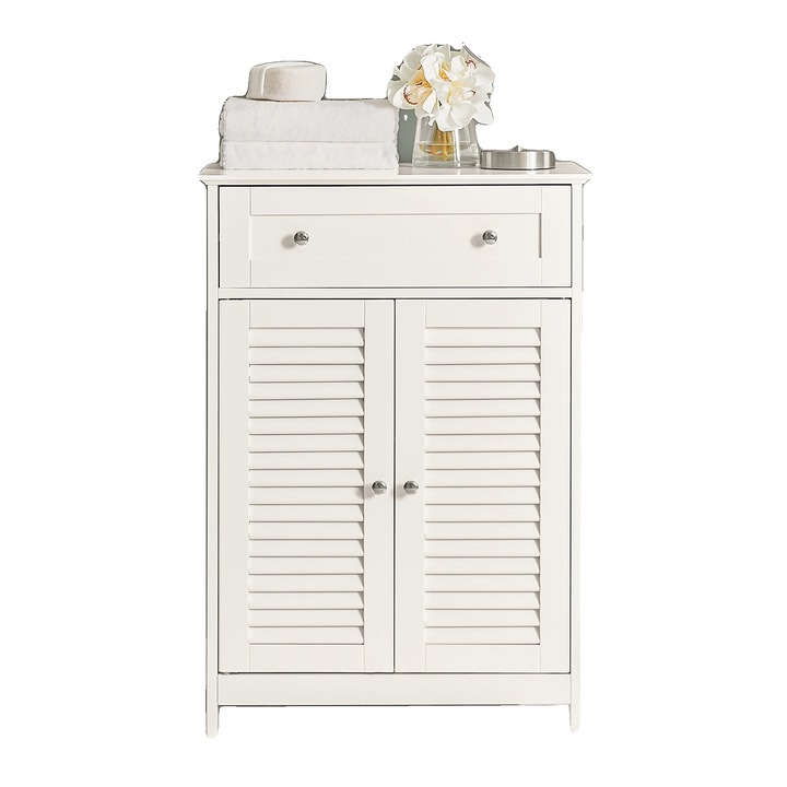 Fehér komód egy fiókkal és két ajtóval, méretei 60x87x35cm, MDF-ből