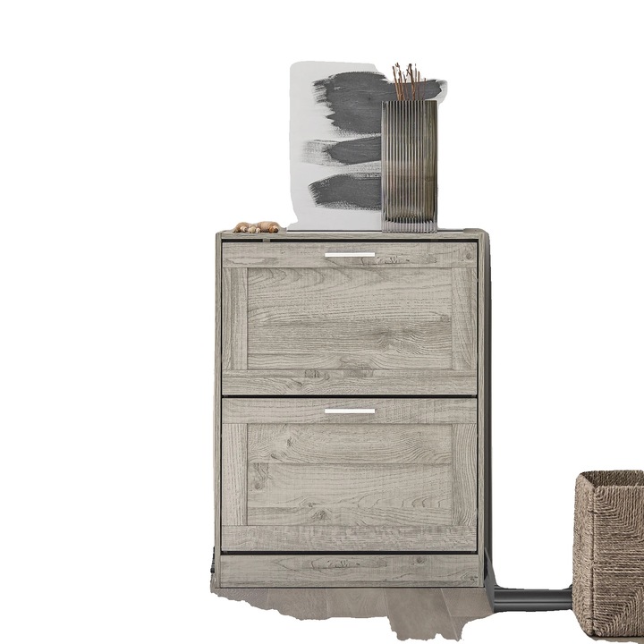 Cipősszekrény, kompakt design, 2 ajtós, sötétszürke, 60x79x23cm