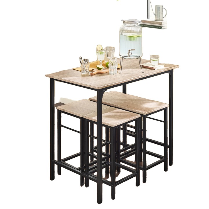 Set mesa si scaune, design modern, 1 masa si 4 scaune, natur, 100x60cm, 32x32cm