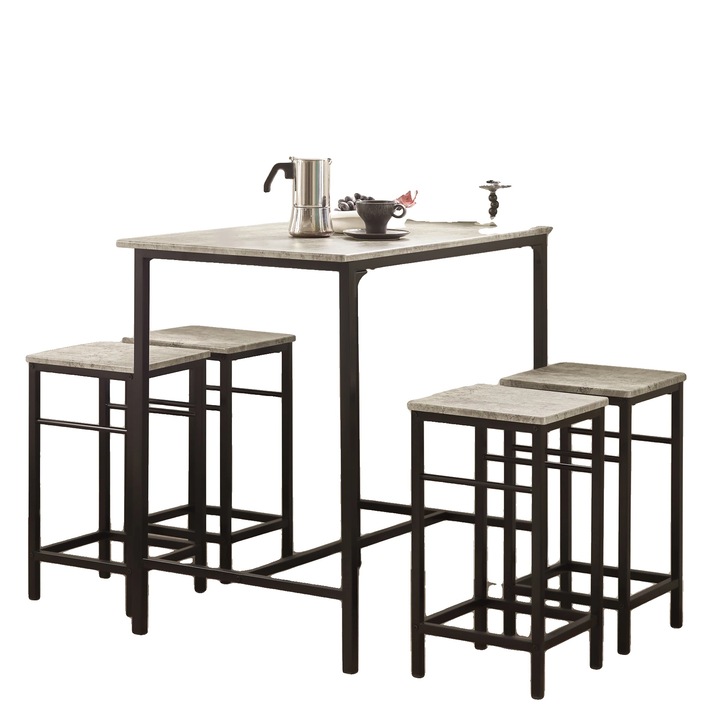 Set mese si scaune, gri deschis, 1 masa si 4 scaune, 100x60cm, 32x32cm