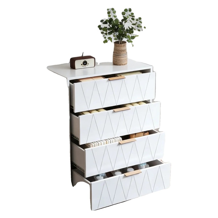 Comoda cu 4 sertare, design minimalist modern, 42x71x38cm, finisaj din lemn natural