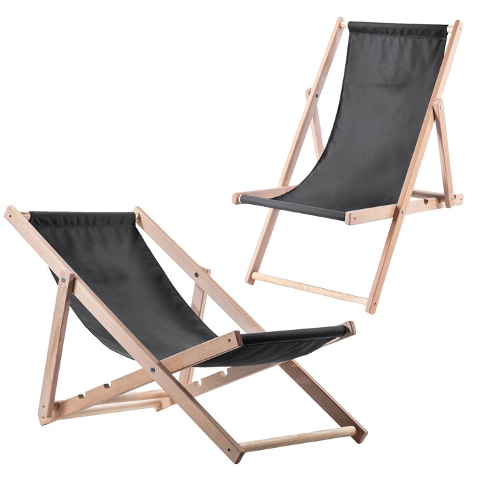 Sezlong de plaja, constructie din lemn masiv, design ecologic, albastru, dimensiuni standard