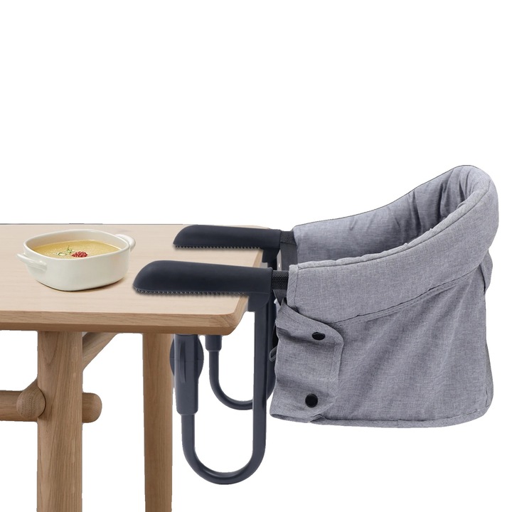 Scaun de masa pentru bebe, design portabil, constructie durabila, gri, 42x36x27cm