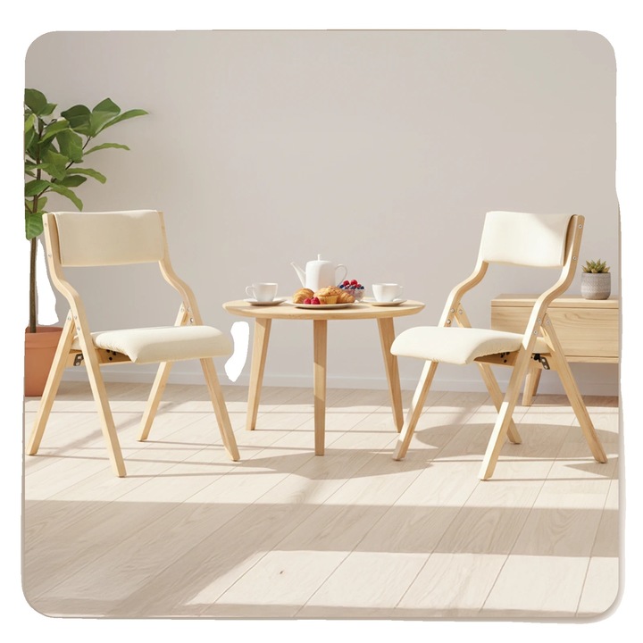 Set de 2 scaune pliabile din lemn, alb, 80x54x48cm