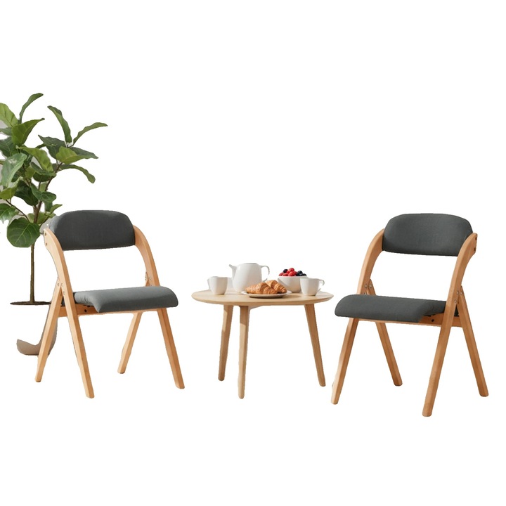Scaune pliabile, set de 2, design minimalist, gri inchis, 47.5x77x59cm