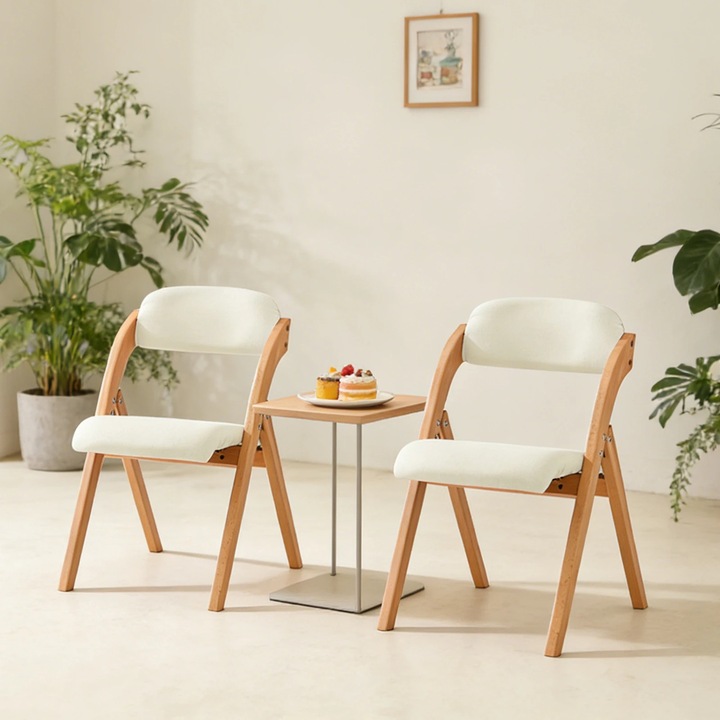 Set de 2 scaune pliabile, design minimalist, alb, 47.5x77x59cm