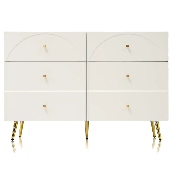 Скрин, 6 чекмеджета, модерен минималистичен дизайн, бял, 120x40x85см