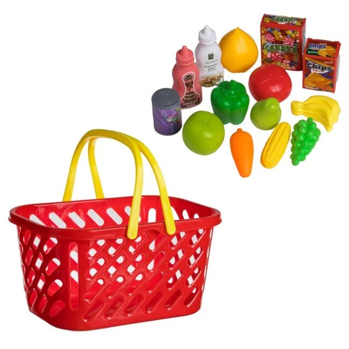 Cos Supermarket cu Alimente 15 Piese Jucarie Educativa