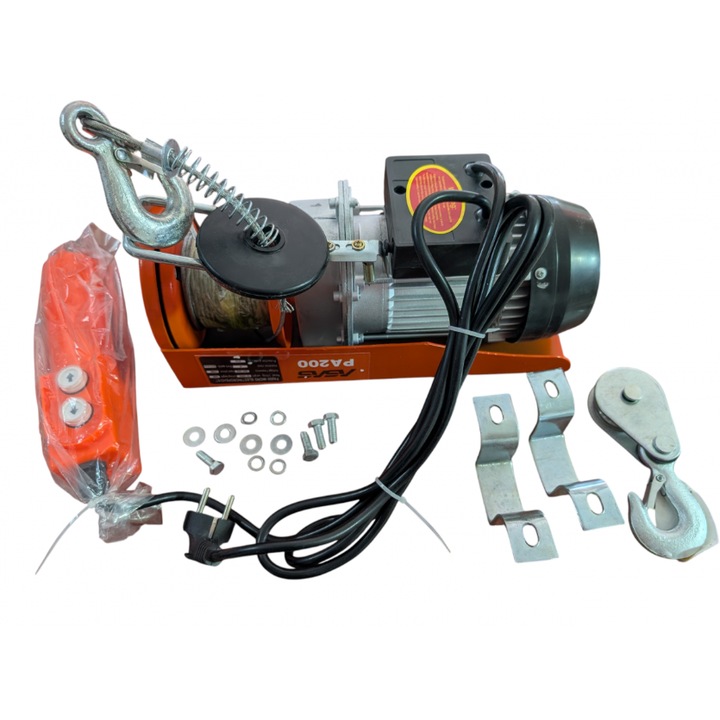 Macara electrica 200kg PA200, palan electric 510–550W, 230V, ridicare 6m/12m, telecomanda, pentru atelier si garaj