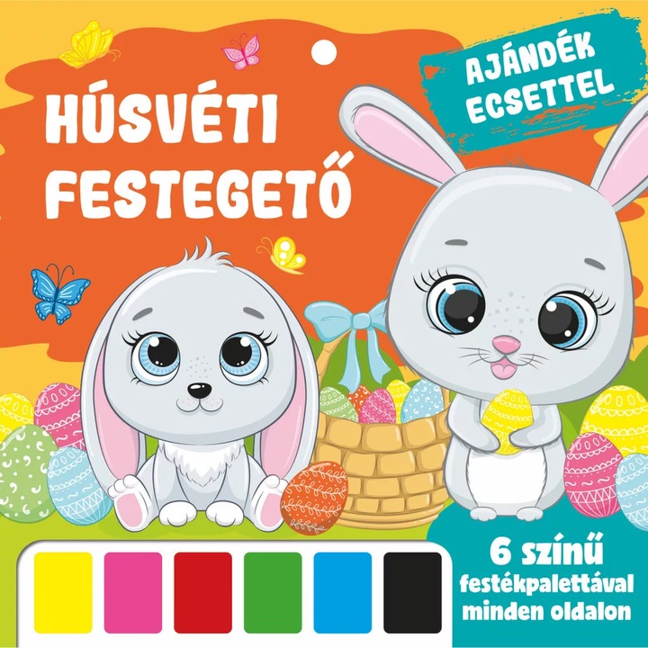 Húsvéti festegető / Carte de colorat Paste cu acuarele, Caiet pictura copii, Activitati creative, 3+ ani, Limba maghiara, 20x20 cm