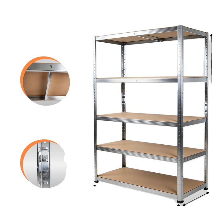 Raft de depozitare, 5 niveluri, argintiu, 1.8m, design durabil, inaltimi ajustabile