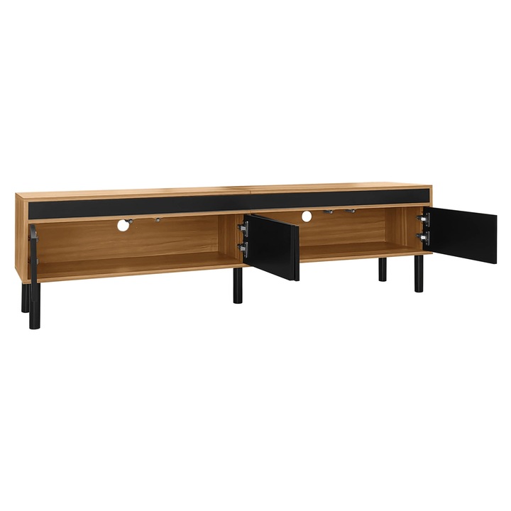 Comoda TV, 170x47cm, design modern, 4 usi, picioare din lemn masiv
