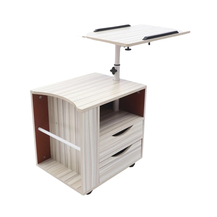 Noptiere, design modern, spatiu de stocare generos, alb artar, 60x40cm, inaltime ajustabila 70-90cm