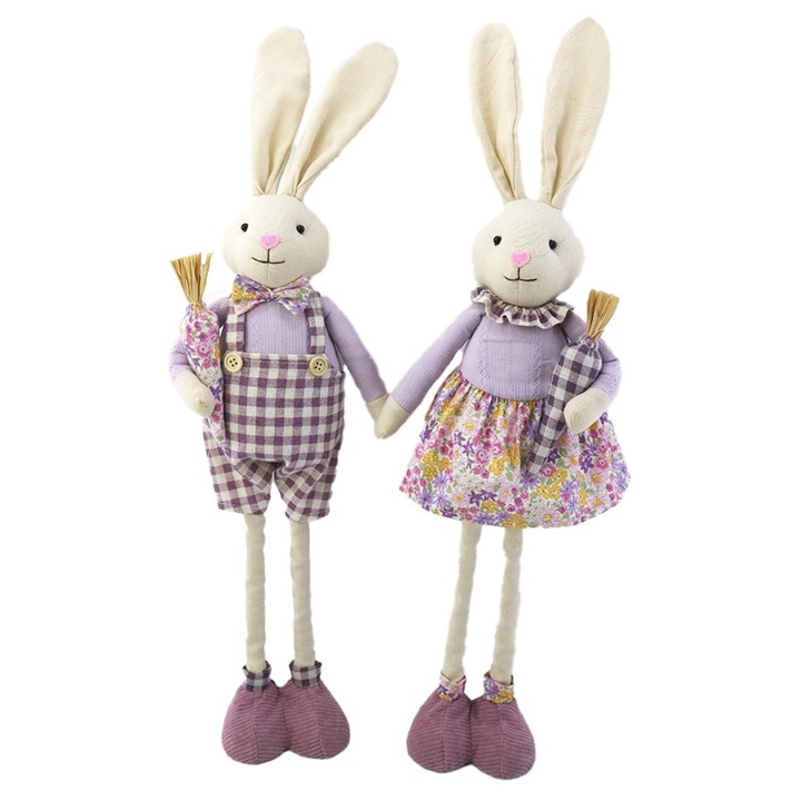 Set 2 decoratiuni Pasti pereche iepurasi, cu picioare telescopice, inaltime 95 cm