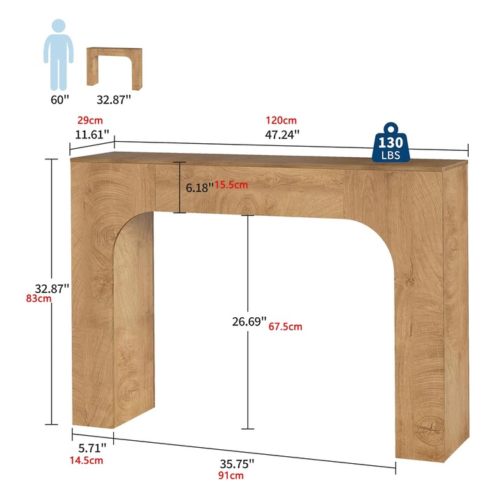 Mese console, design elegant, montare usoara, stejar inchis, 120cm