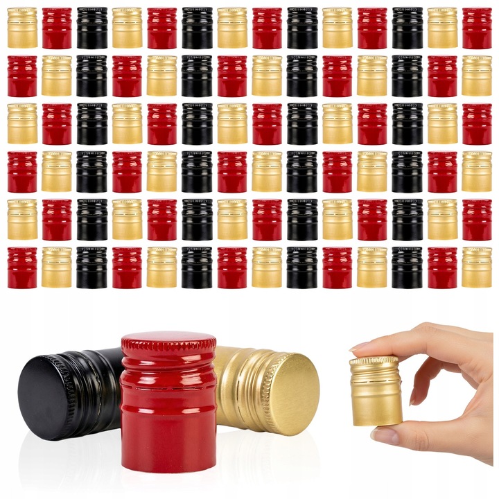 Комплект алуминиеви капачки 28/40 мм, SuperButelki, плътно затваряне ефективно предпазва съдържанието от въздух и течове, изработени от висококачествен алуминий, леки, издръжливи и устойчиви на корозия, 28 x 40 мм, многоцветни, 100 броя