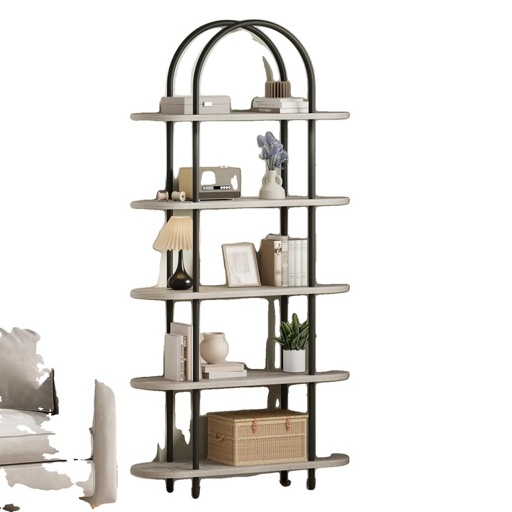 Raft, 5 niveluri, design elegant, gri, 80x30x180cm