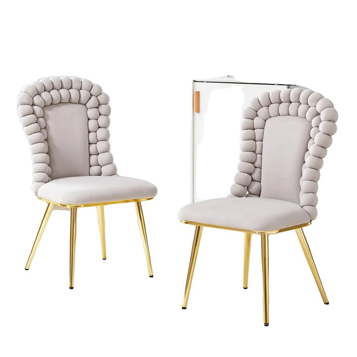 Set de scaune de dining, confortabile, cu picioare din metal, bej deschis, 2 bucati