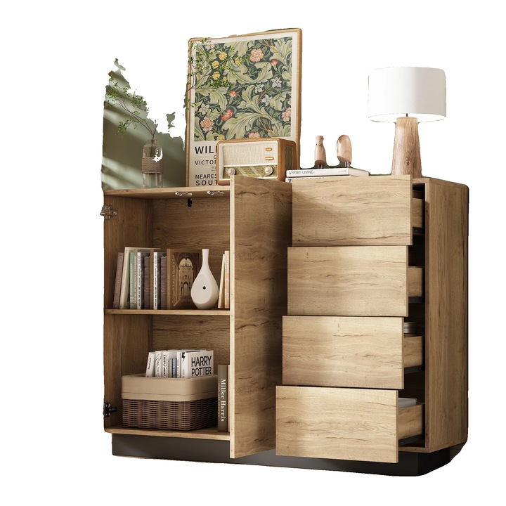 Comoda, design elegant, spatiu de depozitare generos, 4 sertare, 2 usi, A