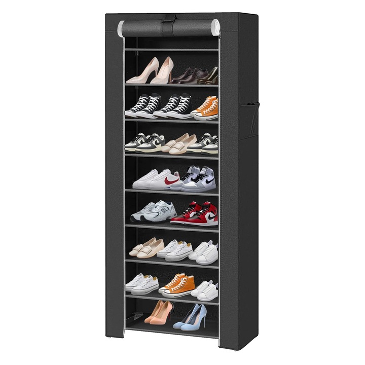 Cipőtároló szekrény, kompakt design, fekete, 27 pár, könnyű összeszerelés