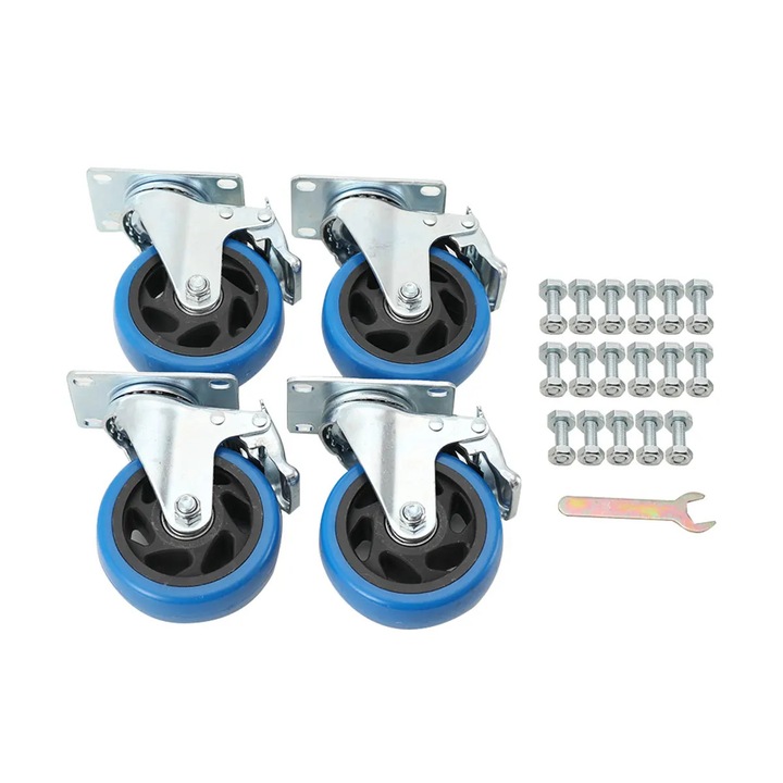 Roti pentru mobilier, 100mm, capacitate totala 600kg, cu frane, set de 4 bucati