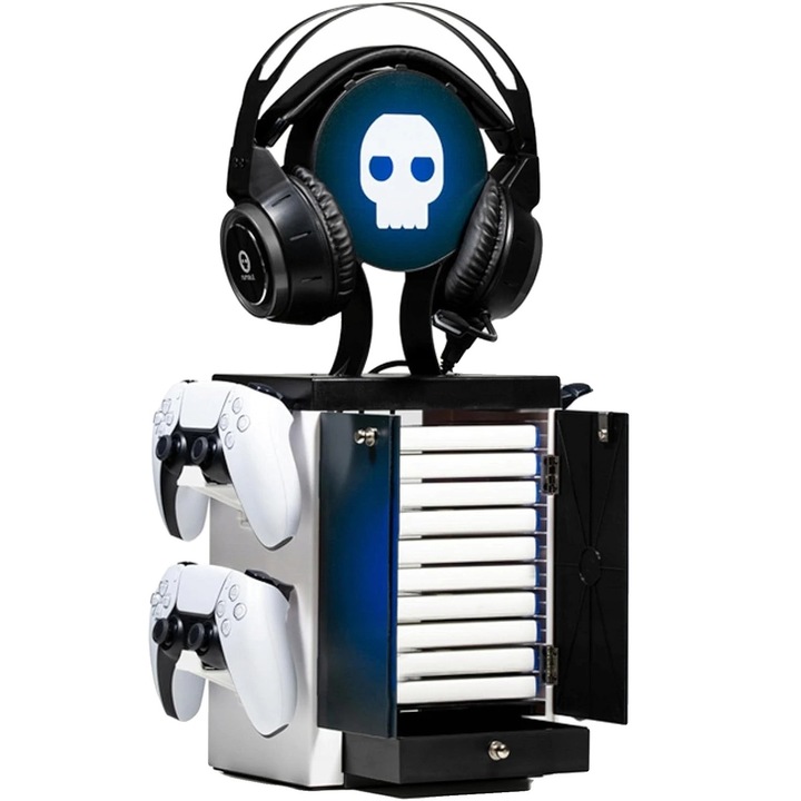 Locker de gaming, 15x10x30in, din MDF durabil, pentru 10 jocuri, suport pentru casti