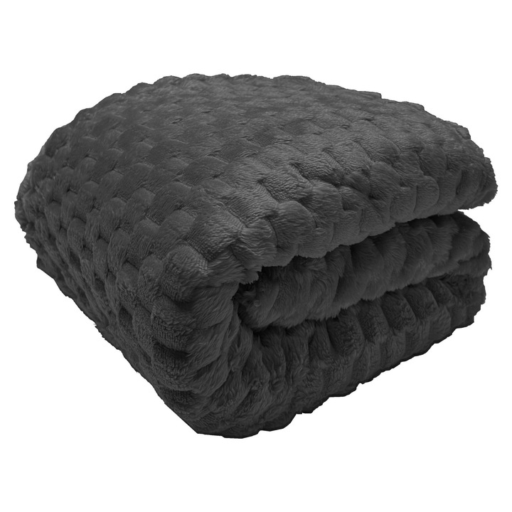 Patura Si Cuvertura, KONEY, Julia, Microfibra Groasa Si Pufoasa, Textura Reliefata Delicata, Ideala Pentru Pat Sau Canapea, Confortabila Si Calduroasa, Nu Se Decoloreaza, Design Modern, 160x200 cm, Antracit