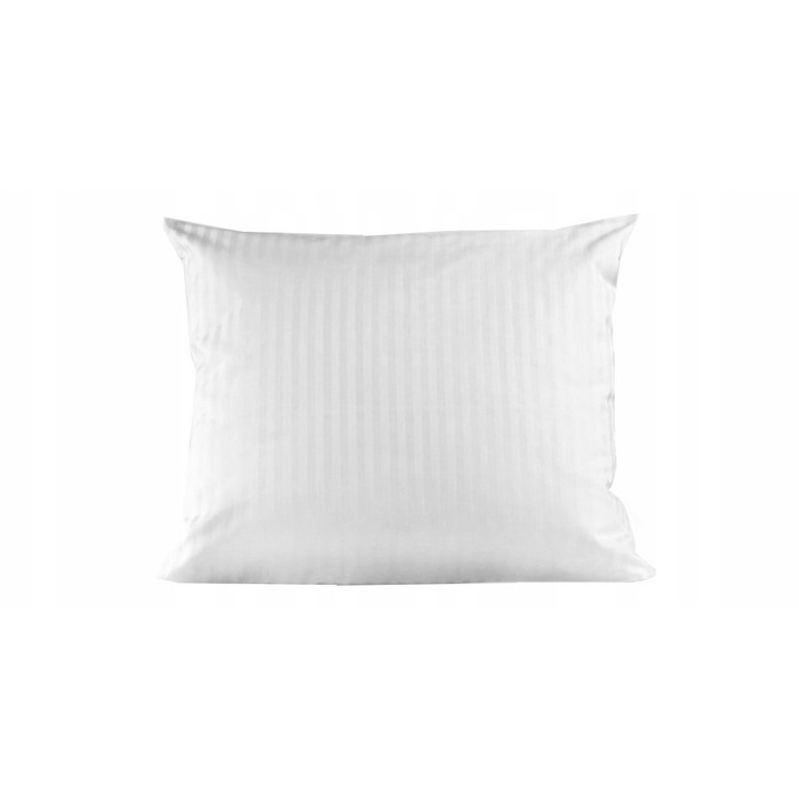 Fata De Perna Hoteliera, KONEY, Bumbac Medical, Rezistenta La Spalat La 90 Grade, Textura Satinata Cu Dungi De 1 cm, Inchidere Tip Plic (Suprapunere), Material Certificat Oeko-TEX, Ideala Pentru Hotel, SPA Si Uz Casnic, 50x60 cm, Alb