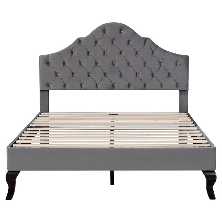 Pat, tapitat cu catifea, spatar ajustabil, gri inchis, 90x200cm