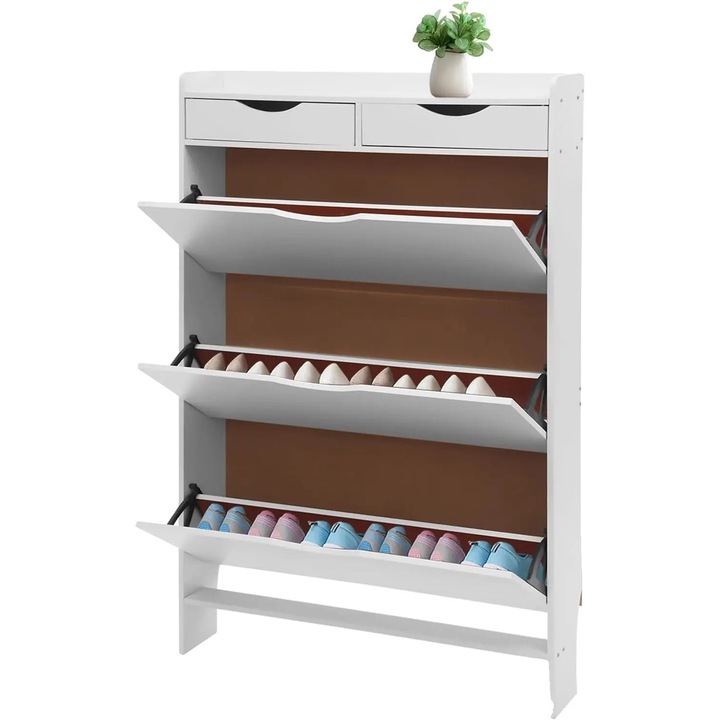 Cipősszekrény, 80x17x125cm, 13 pár kapacitás, fehér, szabadon álló