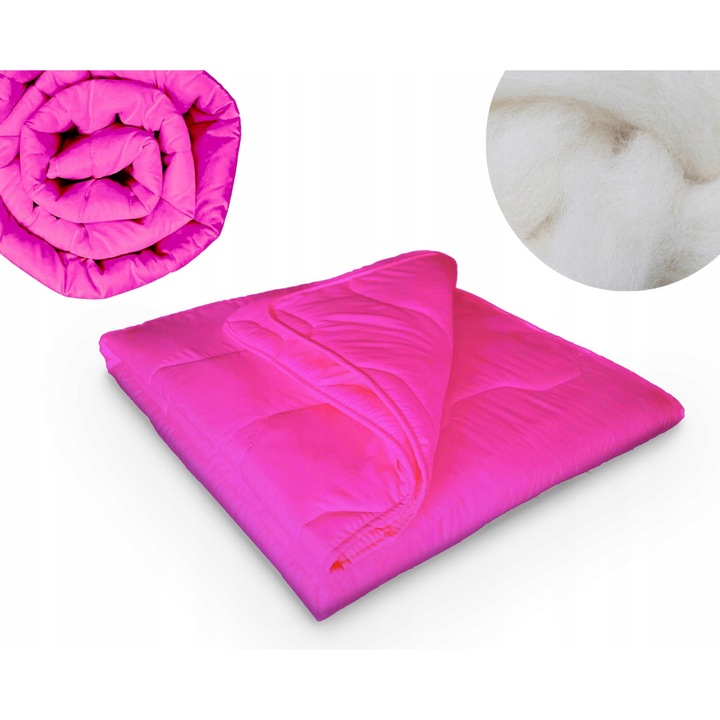 Pilota Lana Oaie, KONEY, Calitate Premium Pentru Tot Anul, Proprietati Terapeutice Si Sanatoase, Amestec Lana Si Silicon SilMED, Usoara Si Calduroasa, Mentine Temperatura Constanta, Circulatie Maxima A Aerului, 180x200 cm, Roz