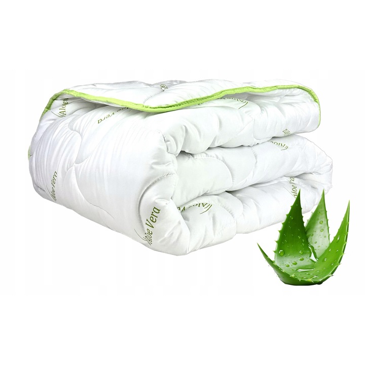 Pilota Antialergica, KONEY, Aloe Vera, Calduroasa Si Moale Pentru Iarna, Extract De Aloe Vera Pentru Piele Sensibila, Umplutura Pufoasa Cu Tehnologie Bamboo, Include Valiza Pentru Depozitare, Se Spala La 60 Grade, 180x200 cm, Alb