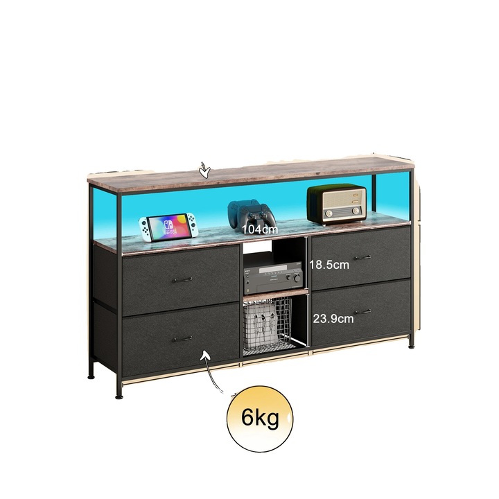 Скрин, Голямо място за съхранение, Регулируеми рафтове, Черен, 108x30x78см