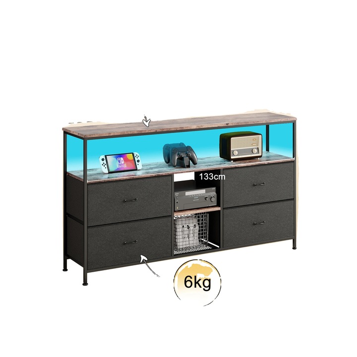 Скрин, просторно място, регулируеми рафтове, черен, 137x30x78см