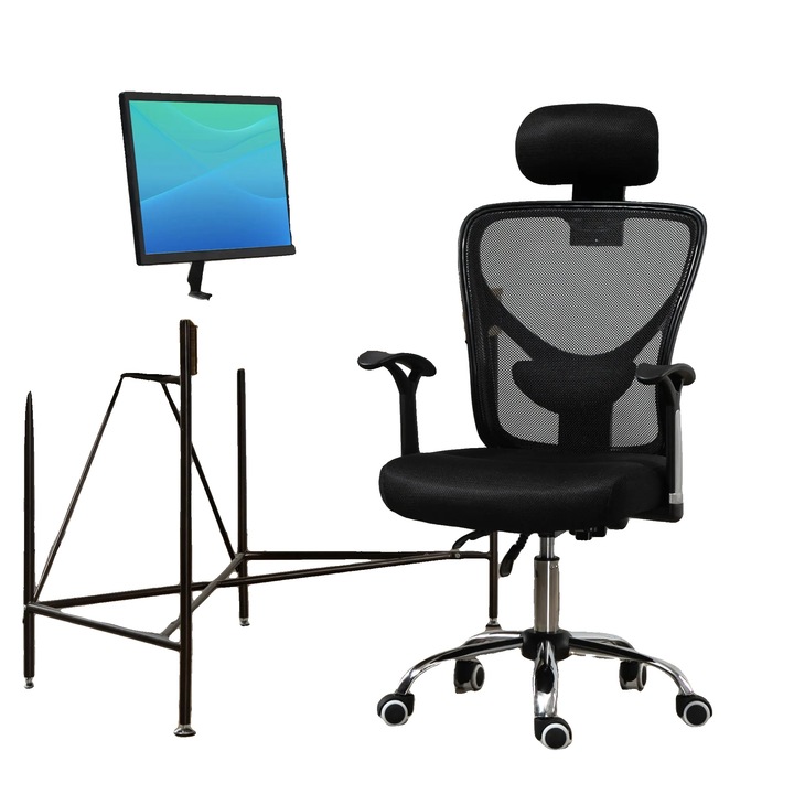 Scaun birou, 62x67x118cm, suport lombar, material spuma si nailon, inaltime ajustabila