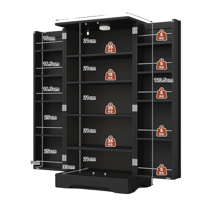 Set mobila bucatarie, design minimalist, iluminare LED incorporata, negru, 120x60x40cm