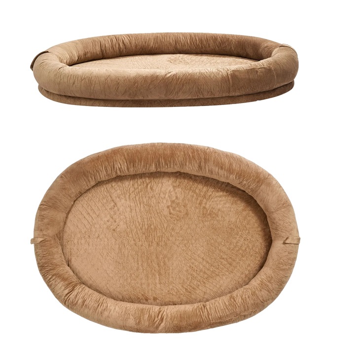 Легло за кучета, ортопедична пяна, овална форма, кафяв цвят, подвижен калъф