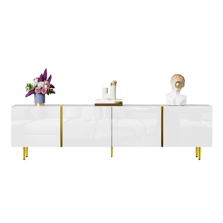 Comoda TV, design modern, 4 usi, finisaj lucios, 170x35x46cm