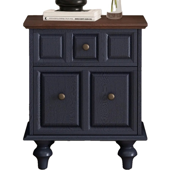 Noptiere, stil vintage, constructie solida, albastru inchis, 52cm