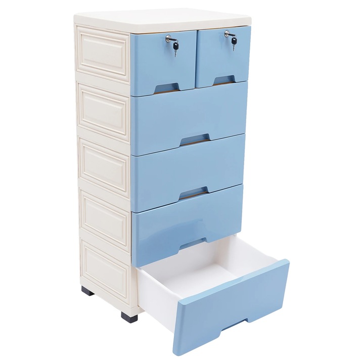 Dulap de depozitare, 5 straturi, 6 sertare, albastru