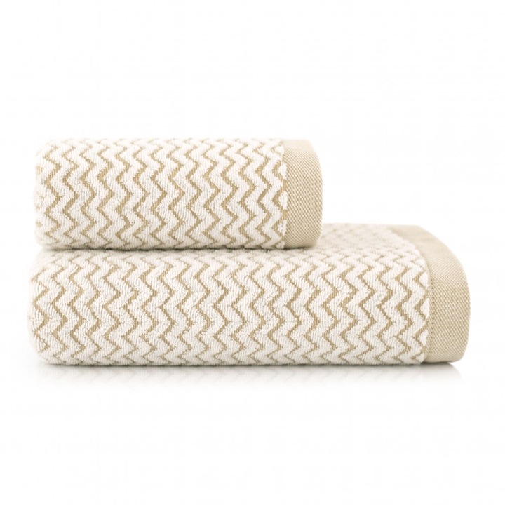 Prosop de baie, Zwoltex, LAHTI, 50 x 100 cm, Bej, Bumbac egiptean, 500 g/m², moale ca matasea, extrem de pufos, design elegant, culori calde, absorbtie perfecta, Certificat international OEKO-TEX