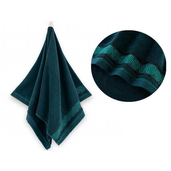 Prosop de baie, Zwoltex, RONDO 2, 50 x 90 cm, Verde Inchis, Bumbac egiptean, 450 g/m², tehnologie Ultrasoft, moale, catifelat, design elegant, pufos, rezistent, Certificat international OEKO-TEX