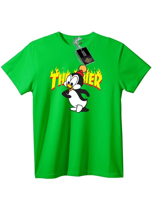 Tricou cu Pinguin Flămând, Verde deschis