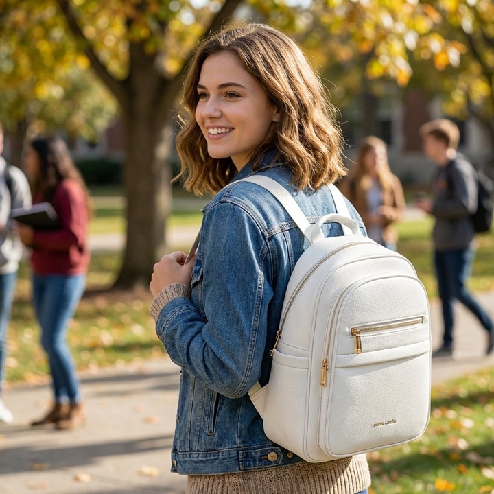 Rucsac Dama Pierre Cardin, Design Elegant din Piele Ecologica, 27x32x15 cm, Alb